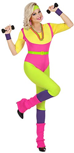 Amakando Stylisches 80s Damen-Kostüm Fitness-Trainerin/XS (32) / Step-Aerobic Overall für Frauen/Perfekt geeignet zu 80er-Party & Fasching