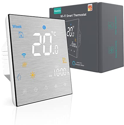 MoesGo WiFi Smart Thermostat for Electric Heating, Programmable 2.4GHz WiFi Temperature Controller Metal Brushed Panel, Netural Wire Required, Compatible with Tuya APP, Alexa and Google Home