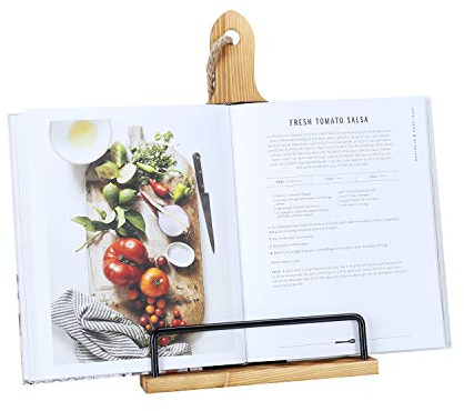 Soligt Kochbuchständer für Küchentheke, verstellbar, für iPad, Tablet, Rezept, Buchhalter, rustikales Holz, Schneidebrett-Stil, Braun
