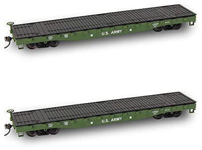 Evemodel C8741U 2pcs HO Scale 1:87 52' Flat Car Flatbed Transporter U.S.Army 52ft Model Train Container Carriage Freight Car