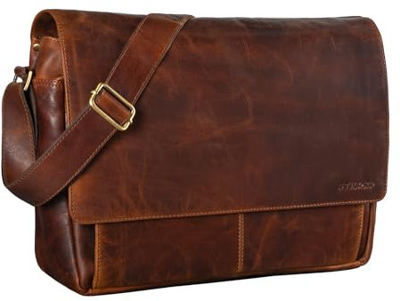 STILORD 'Lonzo' Vintage Umhängetasche echtes Büffel-Leder Messenger Bag für Herren und Damen Unitasche Büro Business Studium Leder, Farbe:florida - braun