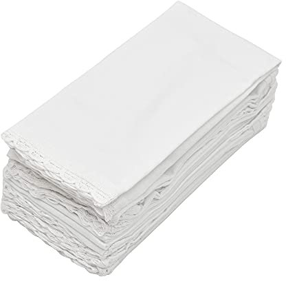 Micasa Décor Servietten aus 100 % Baumwolle, mit Hohlsaum, gehrten Ecken und großzügiger Serviette, Tischtaschenfreundlich, 12 Stück, Weiß (50,8 x 50,8 cm mit Spitze)
