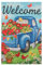 Amosfun Willkommen Garten Flagge Leinen Glücklich Frühling Garten Flagge Saisonale Hof Fahnen Blau LKW Blume Flagge für Frühling Sommer Dekoration Party Liefert Geschenk 45 × 30Cm