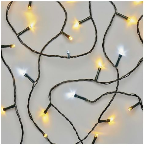 EMOS LED-Lichterkette warmweiß + kaltweiß für Innen und Außen, 12m lange Weihnachtslichterkette mit 120 LEDs, 6 Stunden Timer Funktion, Netzteil und Transformator, für Partys, Weihnachten, Deko