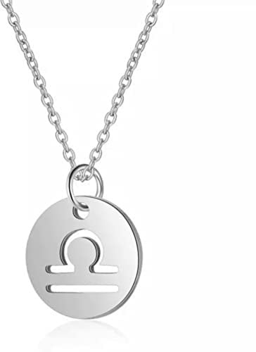Silver Star Sign Disc Chain Necklace - Libra (23rd September - 23rd October) - Zodiac Constellation Horoscope Celestial Astrology Jewellery - Women Men Gift