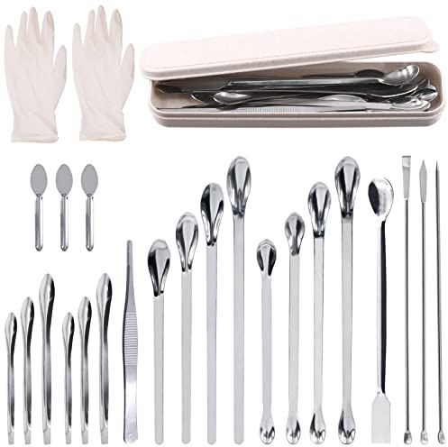 Rustark 23Pcs Stainless Steel Lab Spatula Micro Spatula Lab Sampling Scoop Long Sampling Spoon Assortment Kit for Reagent Laboratory Powders Gel
