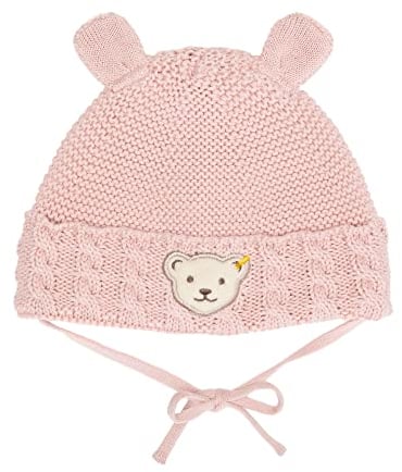 Steiff Unisex Baby Basic Bommel Beanie-Mütze, Silver PINK, 43