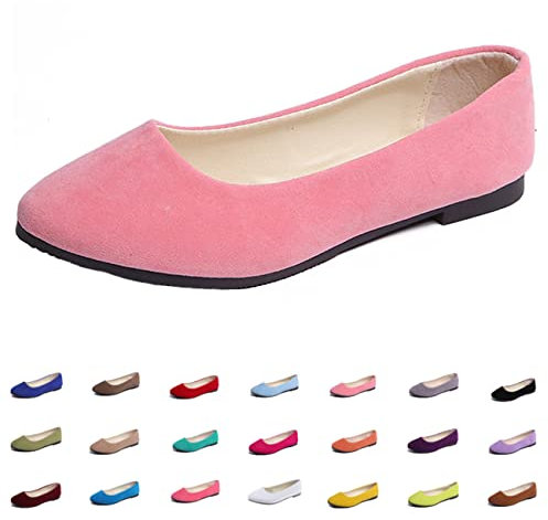 Hwalleum Women's Ballet Flats, Womens Simple Casual Flat Shoes Solid Color Pumps Ladies Girls Dolly Ballet Ballerina Work Smart Office Formal Comfort Pointed Toe Slip On Flats Shoes Pink