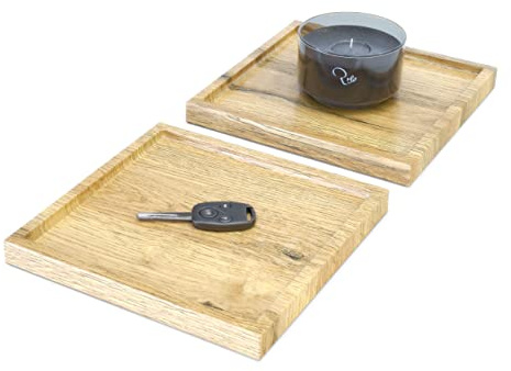Vladon Dekoschale Maya, Made in Germany, moderne Dekorationsschale eckig, Eiche Natur, 2er-Set (20 x 1,8 x 20 cm)