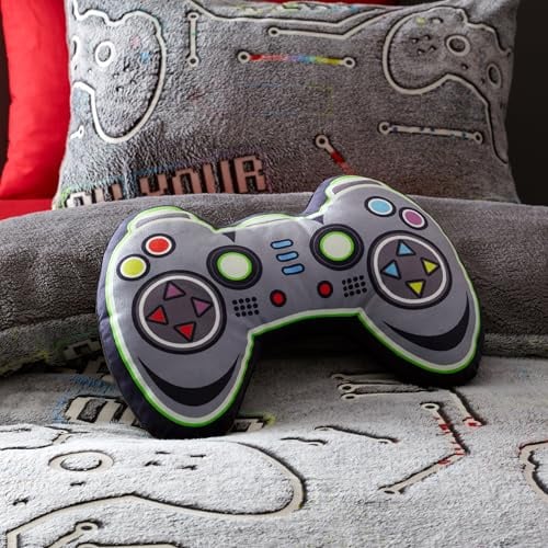 Catherine Lansfield Game Over Kissen, leuchtet im Dunkeln, Fleece, 3D-Form, Schwarz