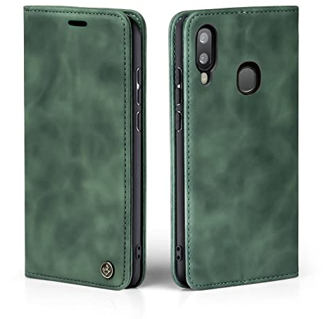 LBH Handyhülle für Samsung Galaxy A20e in Grün mit Karten- und Geldfach Smartphone Hülle mit Standfunktion Flip Case Schutzhülle Magnetverschluss Vintage