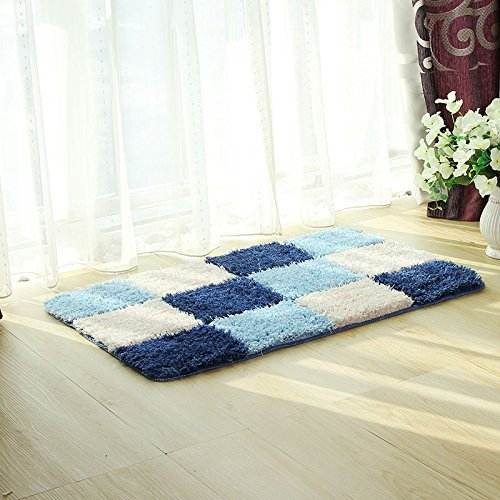 Badematte Flauschiger Teppich aus TPE-Mikrofaser Mit Weichem, Saugfähigem, Rutschfestem Badteppich Für Das Wohnzimmer 60X90cm Kariertes Blau