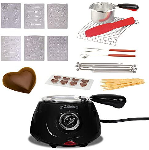 Total Chef Chocolate Melting Pot Electric Fondue Sets 250g Small Hot Chocolatier Cheese Machine DIY Candy Maker 32-Piece Accessory Tool Kits for Romantic Dinner Birthday Kids Workshop Party Black