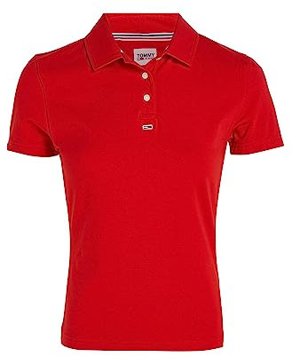 Tommy Jeans Maglietta Polo Donna Maniche Corte Essential Slim Fit, Rosso (Deep Crimson), M