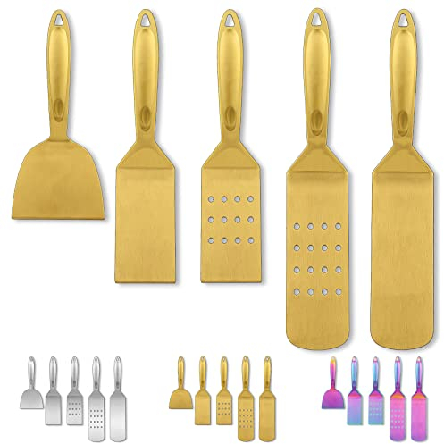 Berglander Set di Utensili da Barbecue in oro 5 pezzi, BBQ Accessories Kit, montare manico in acciaio inox con Baklite, senza fusione, senza peeling e resistente al calore, accessori campeggio