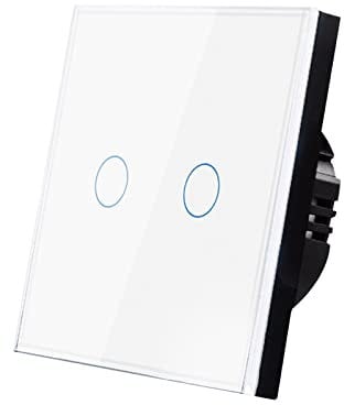 Touch Light Switch, Tempered Glass Panel Light Switche with LED Indicator, Touch Sensitive Light Switch (2 gang White)