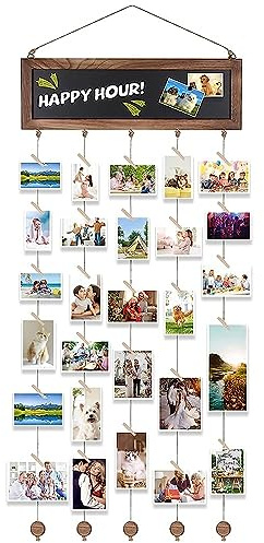 mumisuto Bilderrahmen,Collage Fotowand Fotorahmen,Hängender Holzbilderrahmen mit 30 Kleinen Holzklammern,Bilderrahmen Fotocollage Bilder Fotorahmen für Geburtstag Hochzeit Weihnachten Wanddekoration
