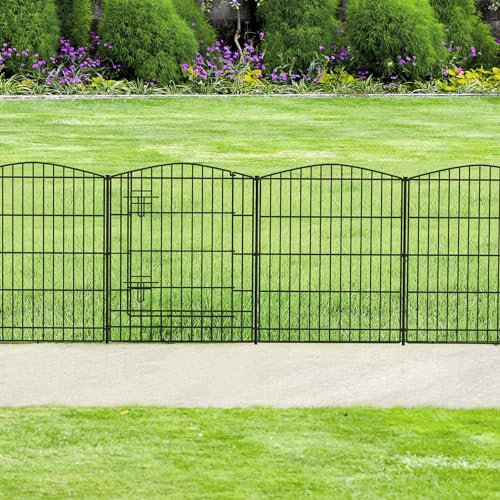 INJOPEXI Decorative Garden Fence - 6 Panels, 11.8ft L x 30in H, No Dig Animal Barrier with 5 Panels + 1 Gate, Rustproof Metal Wire Temporary Dog Fence Border for Patio & Outdoor Yard