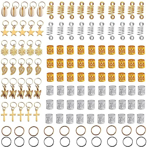 WADY 150 Stück Gold Dreadlocks Schmuck, Haarschmuck Ringe Verstellbar Metall Haarschmuck Sliber Haarringe, für Zöpfe Dekoration