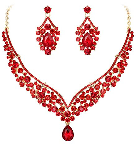 EVER FAITH Ensemble collier et boucles d'oreilles en forme de V avec cristaux autrichiens - Doré, Cristal