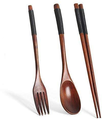 3Pcs Wood Fork Spoon Chopsticks Korean Wooden Tableware Long Handle Portable Domestic Tableware Spoon Chopsticks