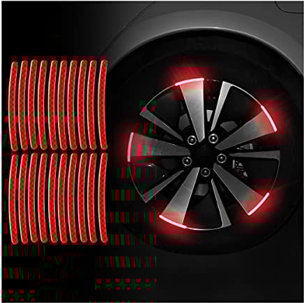 CGEAMDY 20 Stück reflektierende Rad Felgenstreifen Aufkleber, Reflektierende Felgenaufkleber Selbstklebende wasserdichte Universal für Motorrad Auto Fahrrad(Rot)