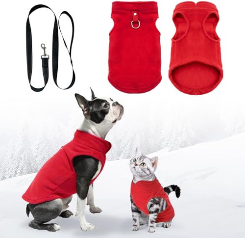 FFTANXS Hundepullover für Hunde, Pullover für kleine Hunde, Hundemantel, kleiner Hundemantel mit D-Ring, kleines Hundekleid für kleine Hunde und Katzen (Rot, S)