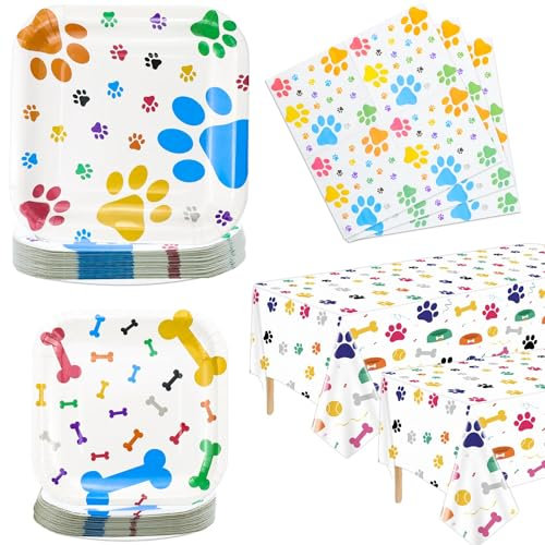 Hegbolke Hund Party Supplies: 40-122 Pcs Teller, Servietten, Tischdecke Set für Doggy, Kinder, Hund Geburtstag Party Dekorationen