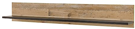 Furn.Design Wandregal in Used Wood hell Holz und schwarz/anthrazit Schlafzimmer Wohnzimmer Regal Wandboard Hängeregal 160 cm Stove (Wandboard)