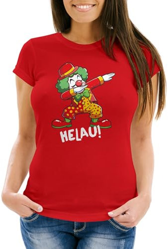 MoonWorks Slim Fit Damen T-Shirt Alaaf Helau Fasching Karneval Dabbing Clown Kostüm-Ersatz Last Minute Faschingskostüme Frauen Funshirt Rot XL