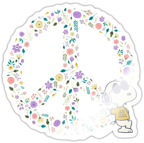 Spreadshirt Peanuts Snoopy Peace Zeichen Frieden Sticker, max. 10 x 10 cm, 10 x 10 cm, Weiß glänzend