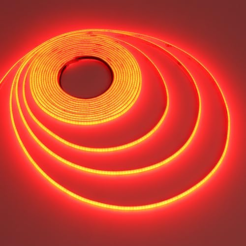 TOPAI 24V COB LED Streifen 5M Rot, Schmal 5mm Breit LED Strip Selbstklebend 400LED/M CRI>90, Nicht Wasserdicht Flexibles Schneidbar für Innenbereich Heim Küche Deko DIY