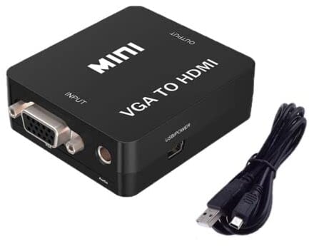 VGA to HDMI, 1080P Full HD Mini VGA to HDMI Audio Video Converter Adapter Box with USB Cable and 3.5mm Audio Port Cable Support HDTV for PC Laptop Display Computer Projector (Black)