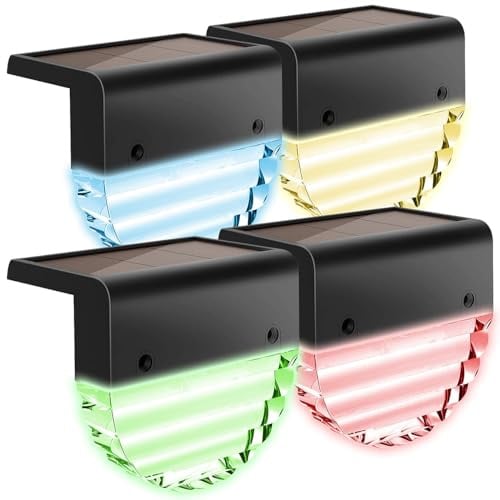 Lunartec 4er-Set Solarlampen für Treppen-/Zaun-Beleuchtung, RGBW-LEDs, 2 Modi