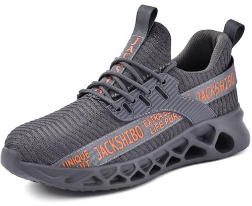 JACKSHIBO Arbeitsschuhe Sicherheitsschuhe Herren Damen Leicht Sportlich Stahlkappenschuhe Atmungsaktiv mit Stahlkappe Grau 42EU