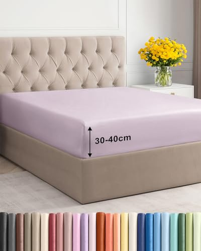 Spannbettlaken 90x200 cm - Extra Tiefes Spannbetttuch für Matratzen bis 40 cm (16) Höhe - Polyester Mikrofaser - Weiche Gebürstete - Knitterfrei, Schrumpf- & Farbbeständig - Oeko-TEX - Lavendel hell
