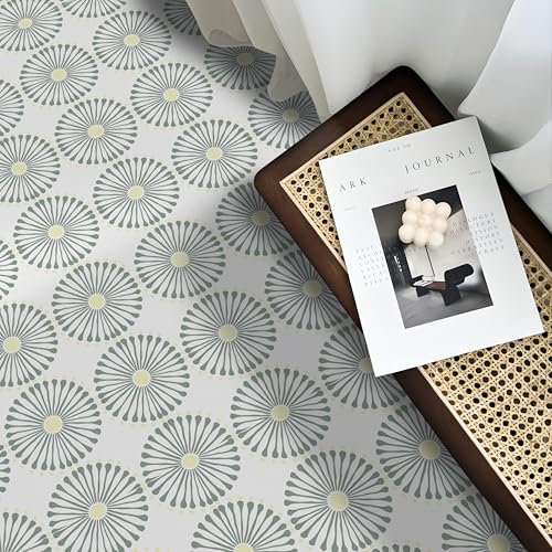 Alwayspon 20Pcs White and Green Waterproof Non-slip Floor Tiles Decal with Red design for Kitchen Bathroom Living Room, Vinyl Flooring Self-adhesive Peel and Stick Vinyl Sticker.