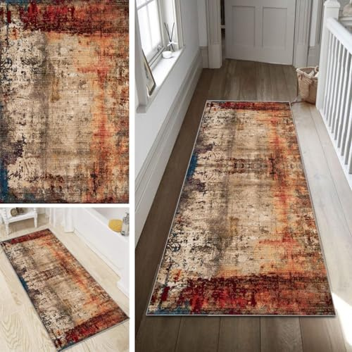 Poaegle Teppich Läufer Flur Küche Schlafzimmer Teppich Waschbar 80x120cm | rutschfest Modern Bunt Lang Kücheläufer Wohnzimmer Teppich Abstrakt Dauerhaft Läuferteppich Flurläufer Korridor Meterware