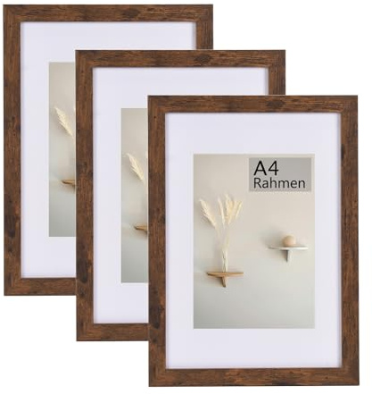 LYYYYX Marco A4 21x29,7cm madera vintage, paspartú, vidrio acrílico,pack 3