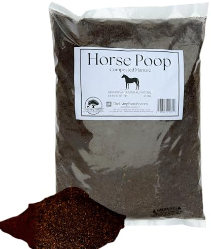 Horse Poop, 100% Natural Aged Unpasteurized Composted Manure and Sifted Premium Garden Soil Amendment for Plants, Compost Tea and Mushroom Substrate (10 lbs)