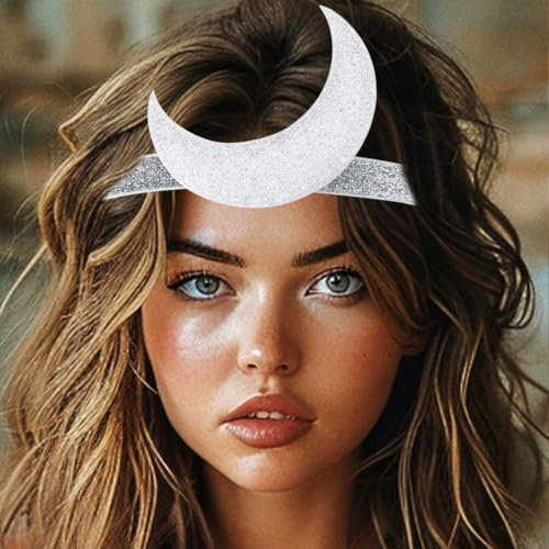 Reaky Boho Stirnbänder Mond Kopfschmuck Silber Stirnband Karneval Haarschmuck für Damen
