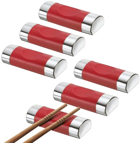 sourcing map 6pcs Fiberglass and PP Chopstick Rest, Pillow Shape Chopstick Stand Holder Knife Rest for Countertop Holding Chopstick Spoon Forks Knife Tabletop Decoration, Red Silver