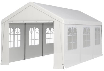 Warmiehomy 3M x 6M Gazebos with Removable Sides, Large Garden Marquee Gazebos with Mesh Windows, Outdoor Heavy Duty Pop up Gazebos for Camping, Party, Wedding, Carport, 300x600x275 cm, White