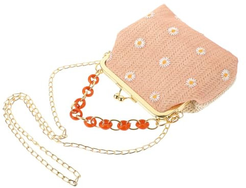 CALLARON 1pezzi Borsa Spalla Rafia Intrecciata Con Ricamo Pizzo Elegante Borsa Estiva Da Spiaggia Per Donne Per Shopping e Weekend Rosa