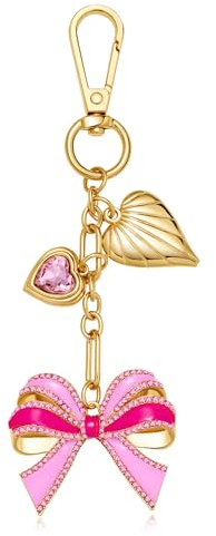 LILIE&WHITE Gold Schlüsselanhänger mit Pinkem Herz und Schleife – Elegantes Accessoire für Damen – Farbbeständig und Langlebig Geschenk für Besondere Anlässe