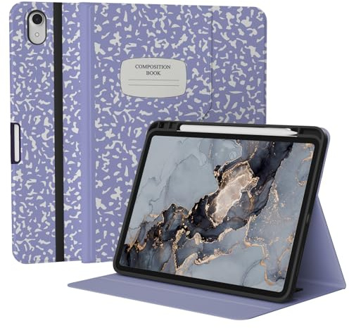 Piznernico Case for ipad 11th Generation 11 Inch A16 2025, ipad Case 10th Generation 10.9 inch 2022, Multi-Angle Stand Leather Cover with Pocket & Pencil Holder & Hand Strap, Lilac Composition