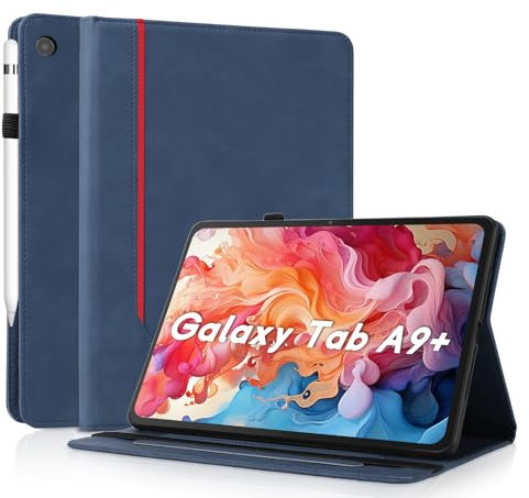 AsWant Custodia per Samsung Galaxy Tab A9+ / A9 Plus 11 Pollici 2023 SM-X210/ X215/ X216, Ultra Sottile con Portapenna Galaxy Tab A9+ Case Auto Sonno/Veglia, Blu