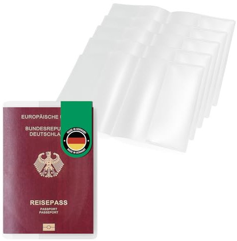 Falkenhorn® 5X Reisepasshüllen – Set für Familie – transparent, dokumentenecht & reißfest – Schutzhüllen für neuen Deutschen Reisepass (ab 2017) – Made in Germany – 134x190 mm