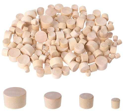 Larrel 160 Stück Holzstopfen mit Flachem Kopf, 4 Größen Flachkopf Hartholz Lochstopfen Holzdübel Flachkopf Holzknopfdübel für Möbel Holzbearbeitung Handwerk Dekor, 4,5, 7,7, 9,5, 12,7 mm