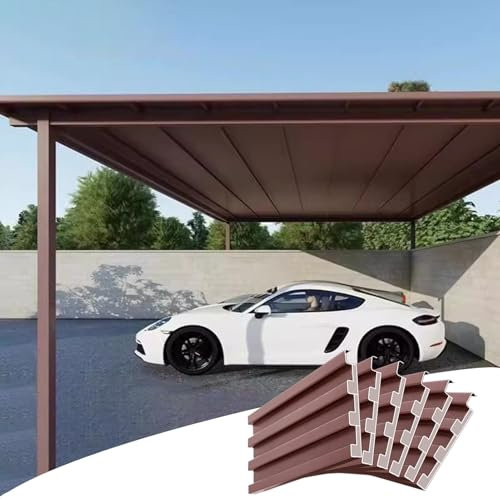 roof Slab, Roofing Sheets 6pcs Brown Metal Roofing Panels for Carport, 5.9 in Wide All-Weather Awning Covers Board(L 1.5m/4.9ft)